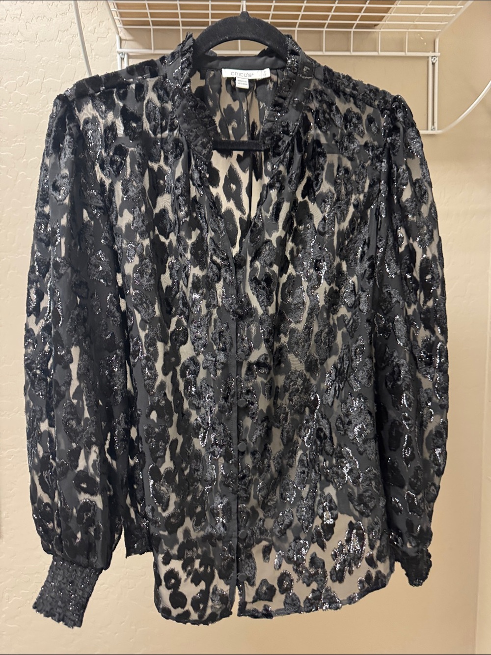 Chico's Black Sequin Leopard Blouse